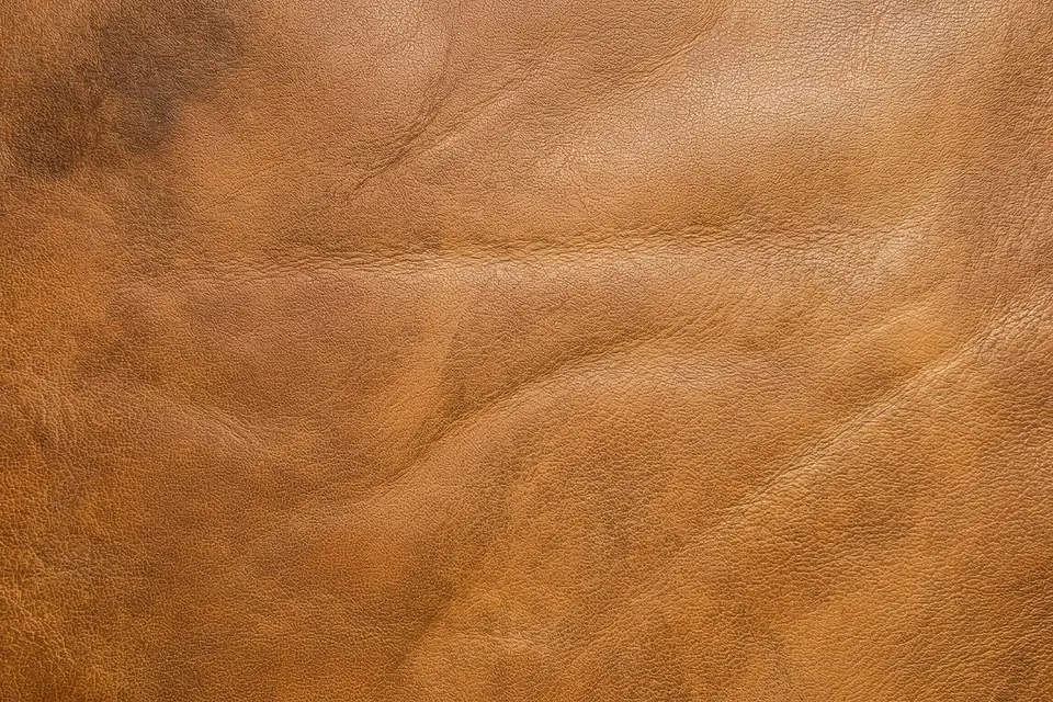 Makroaufnahme einer cognacfarbenen Vollnarbe mit Falten, Wolken und Wachsspuren