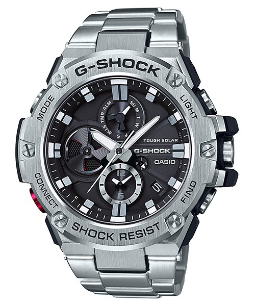 Casio G-SHOCK GST-B100D-1A, Gehaeuse aus Resin mit Edelstahl und festes Armband aus Edelstahl, freigestellt