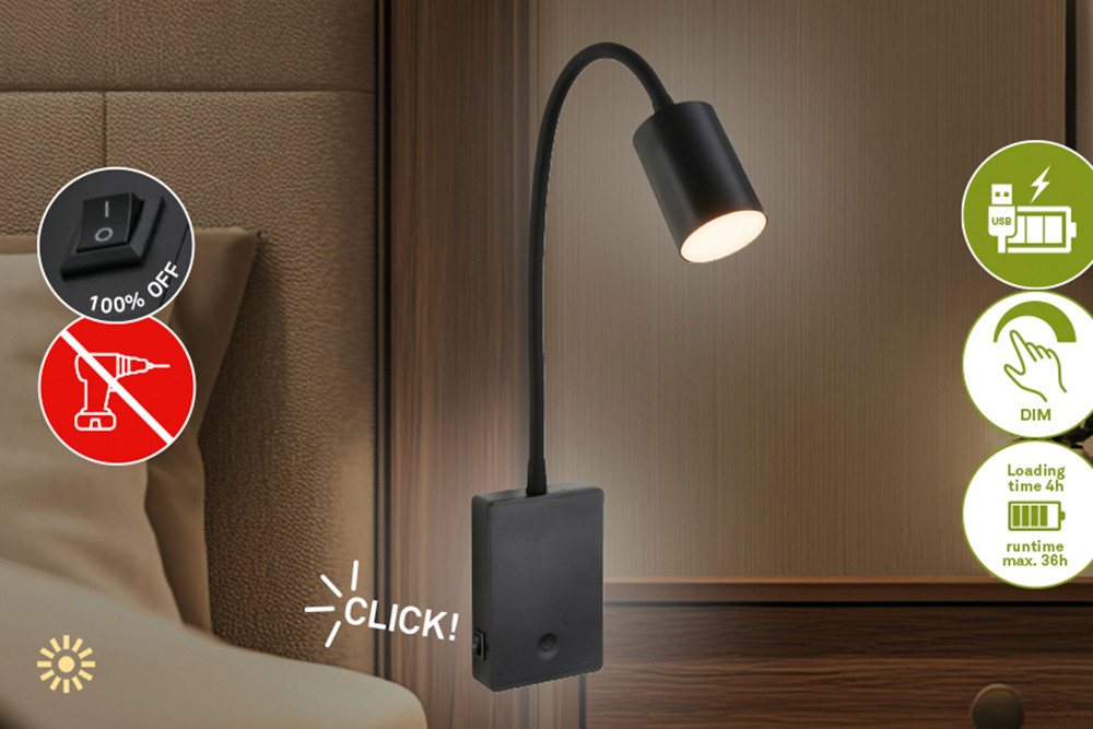Briloner LED Leselampe Wandlampe kabellos, 51 cm