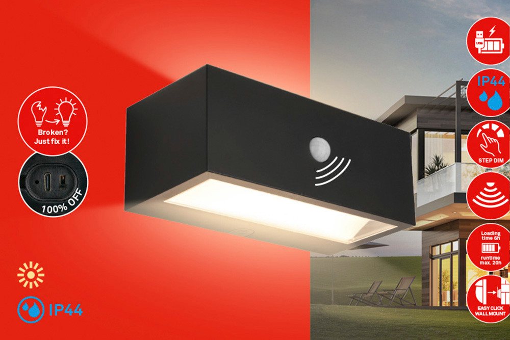 Briloner LED Wandleuchte DOGU, Akku tauschbar