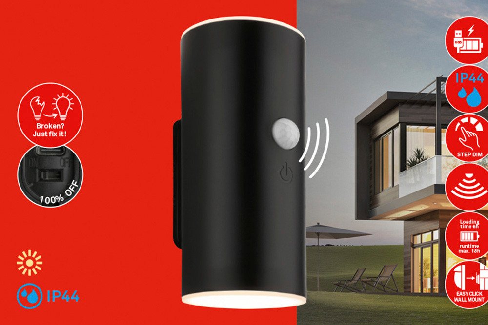 Briloner LED Wandleuchte SUDA, Akku tauschbar
