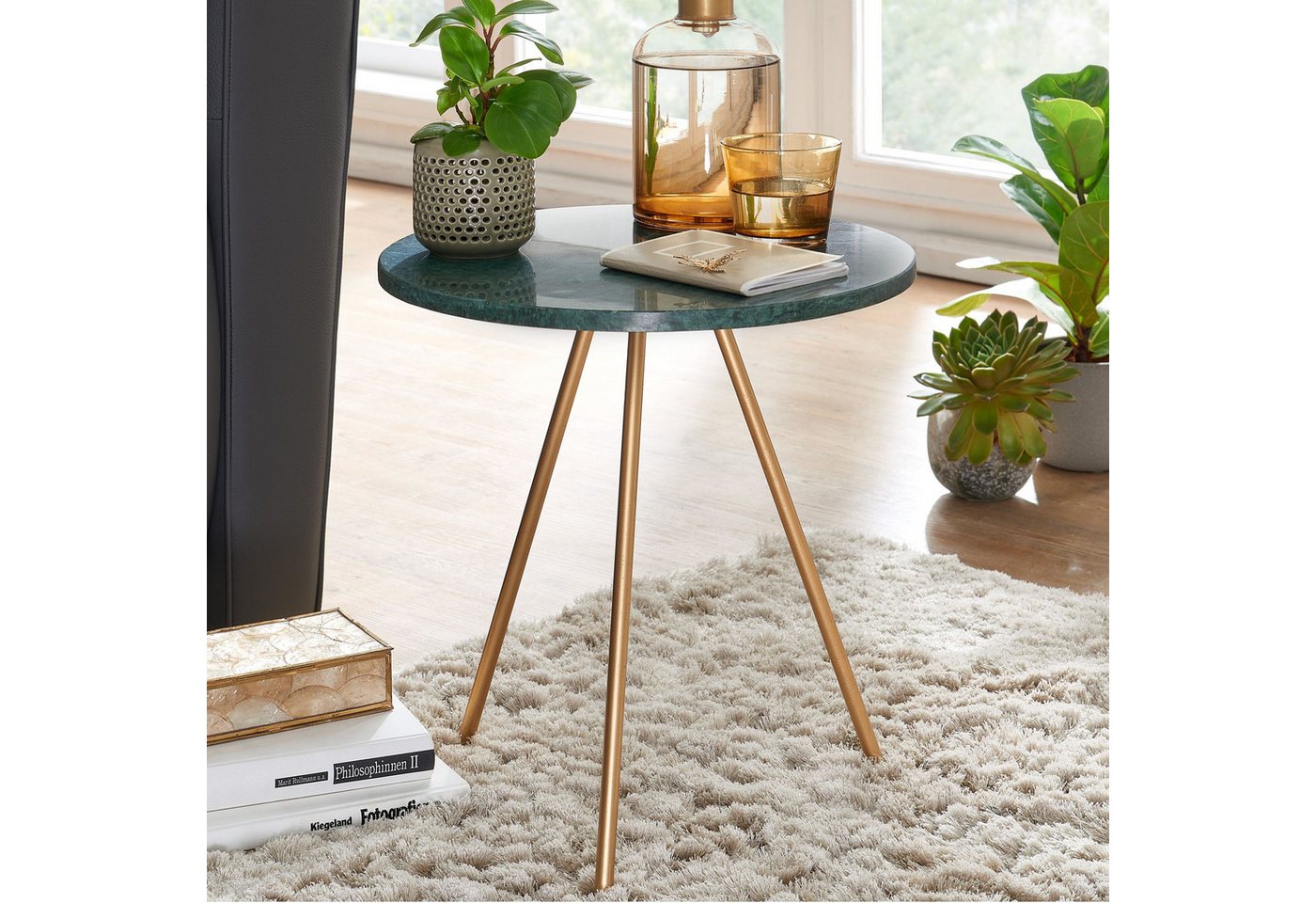 FINEBUY Beistelltisch Marmor gruen