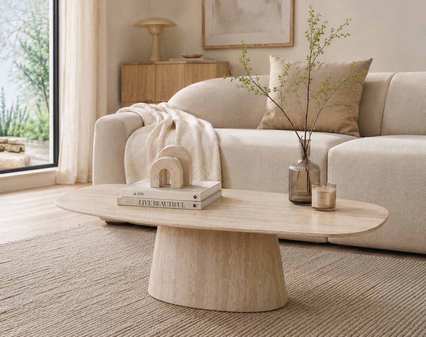 LEVEN Couchtisch VELANO Travertin-Optik