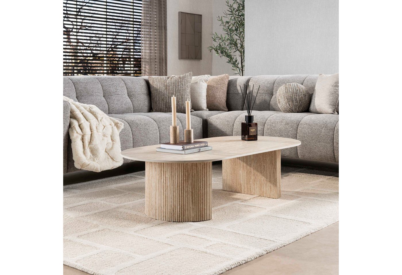 Sitheim Couchtisch ROMANO Keramik Travertin-Optik